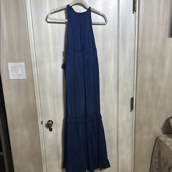 Blue Tiered Ruffled Halter Maxi Dress - Picture 1 of 5